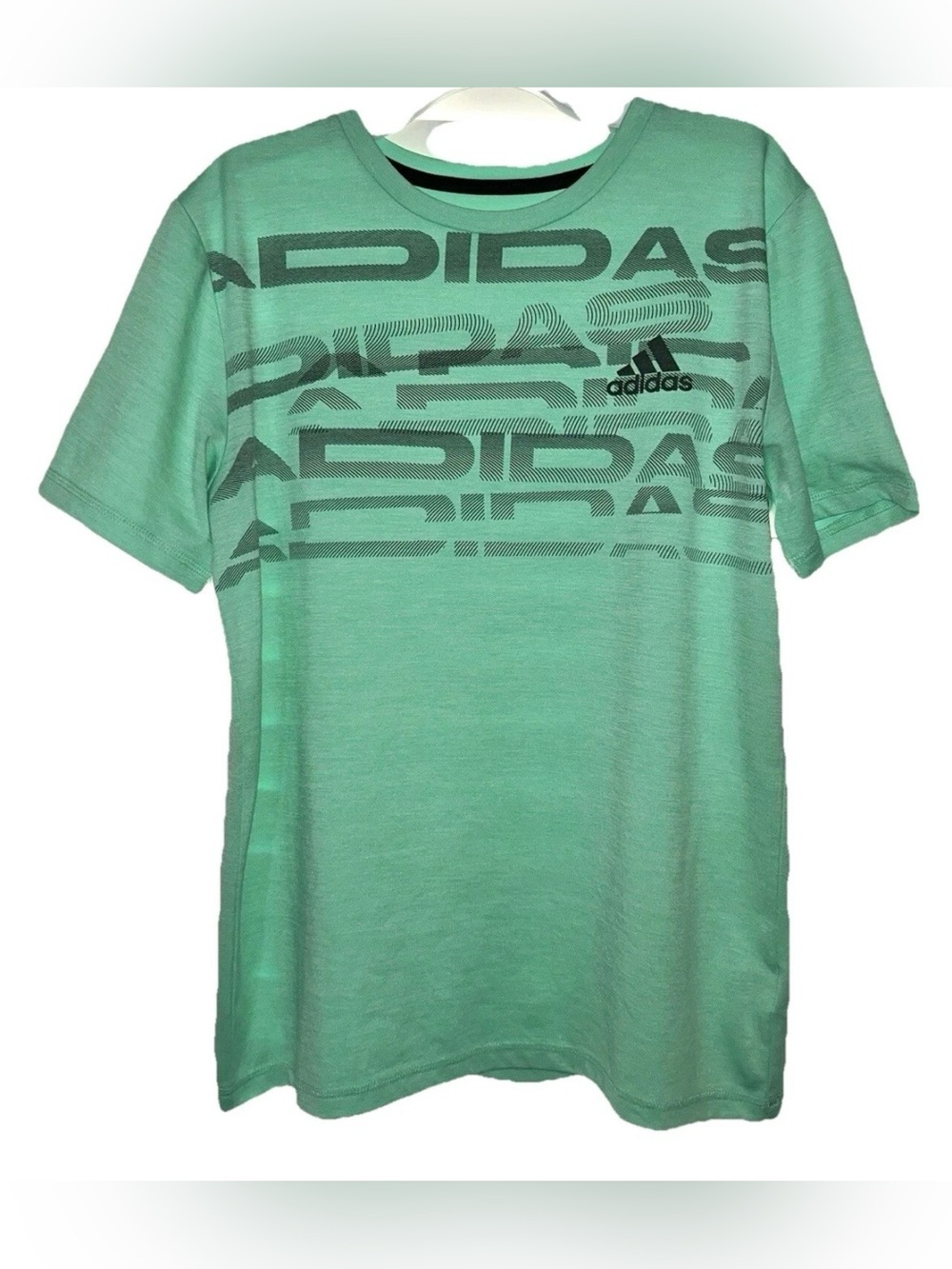 Boys Large Green Adidas Aeroready Short Sleeve Logo Shirt Summer Casual